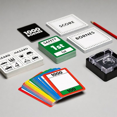 Card game setup on gray surface