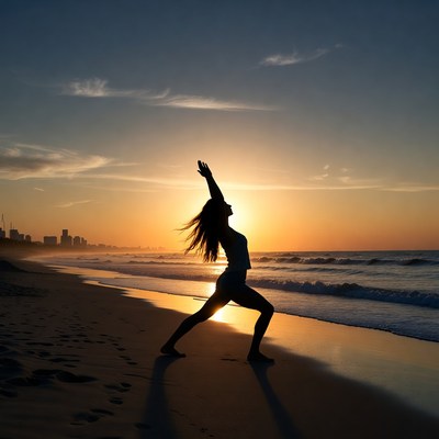 Sunset yoga pose on the beach