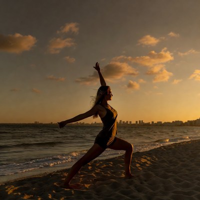 Sunset yoga practice on beach