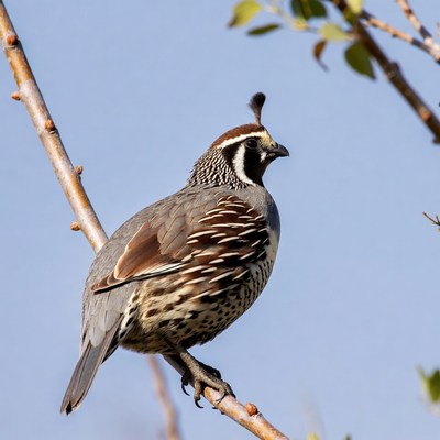 Bird perched on tree branch in sunlight