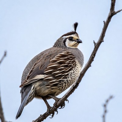 Quail on a tree branch