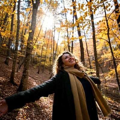 Smiling woman in autumn forest