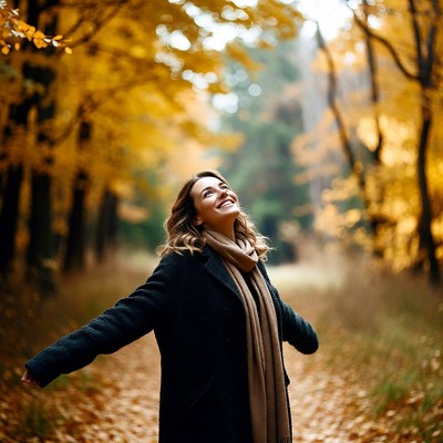 Woman enjoying autumn in the forest