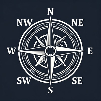 Compass design with cardinal directions indicated