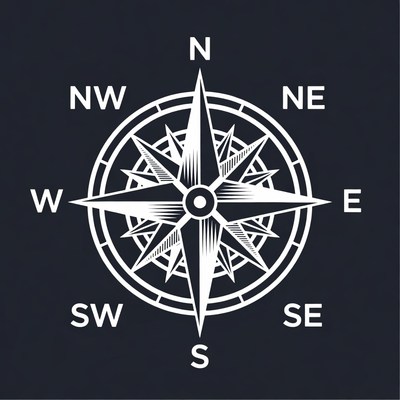 Compass design with cardinal directions shown