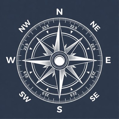 Compass on dark background for navigation