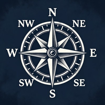 Directional compass with cardinal points shown