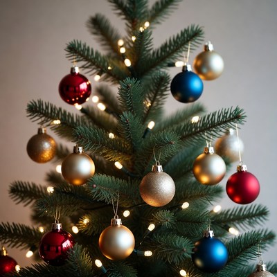 Christmas tree with ornaments lit up