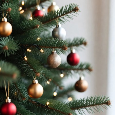 Christmas tree with ornaments and lights