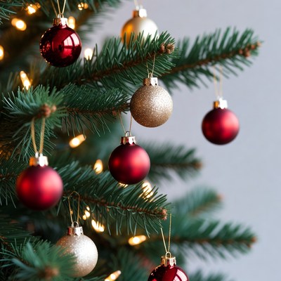 Decorating a christmas tree with ornaments