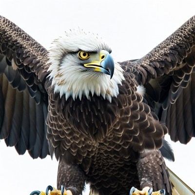 Eagle with wings spread wide in sunlight