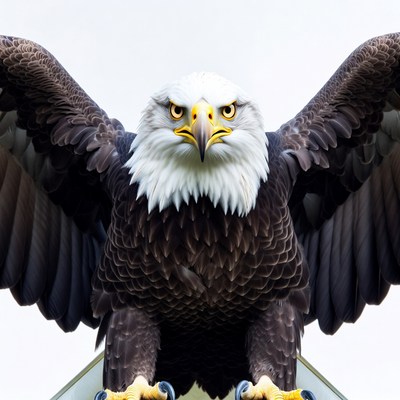 Bald eagle perched with wings spread