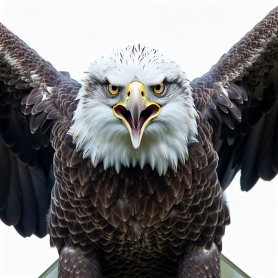 Bald eagle with spread wings and loud call