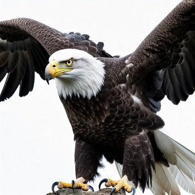 Bald eagle perched with wings spread