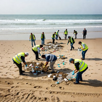 Beach cleanup activity with volunteers
