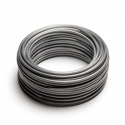 Coil of metal wire on a plain background