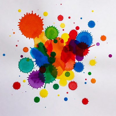 Colorful splashes of paint on paper