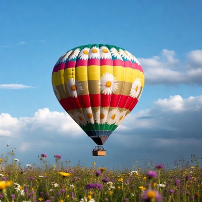 Colorful hot air balloon in field