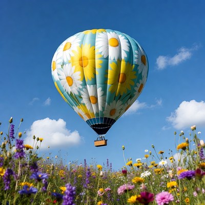Balloon flying over flower field