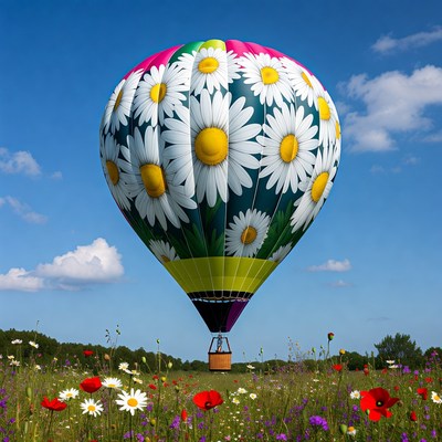 Colorful hot air balloon in the field