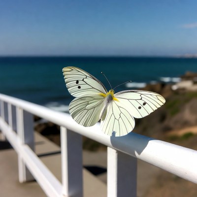 Butterfly perched by ocean view
