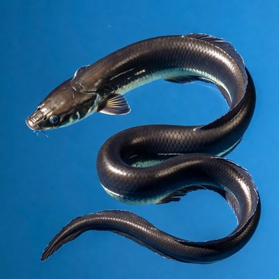 Black eel swimming in clear water