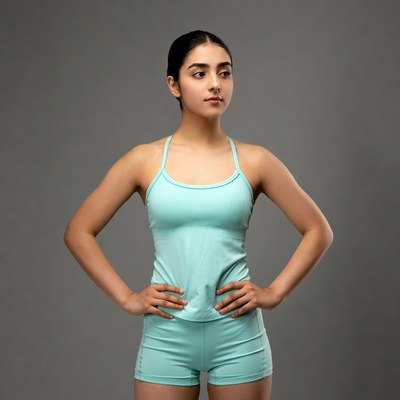 Young person wearing workout clothes indoors