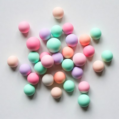 Colorful balls scattered on white surface