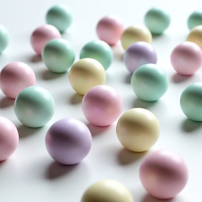 Colorful decorative balls on white surface