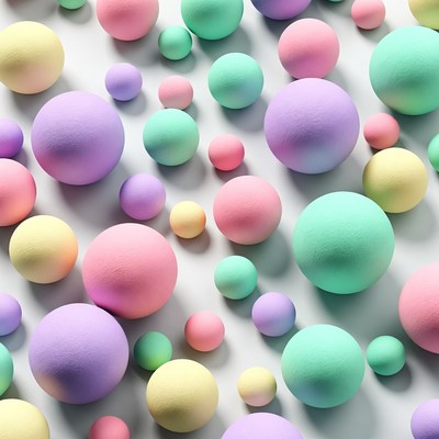 Colorful spheres arranged on flat surface