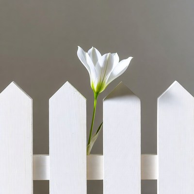 White flower blooms above fence