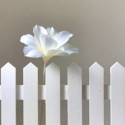 White flower against picket fence