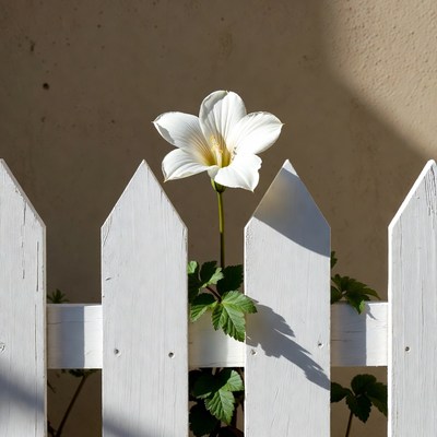 White flower by a white fence