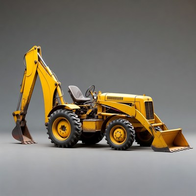 Yellow backhoe loader on gray