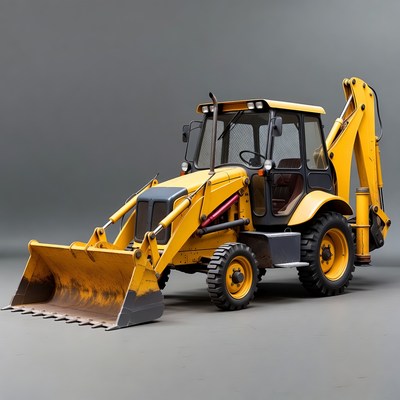 Yellow construction vehicle in studio setting