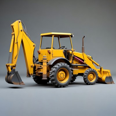 Yellow backhoe on plain background