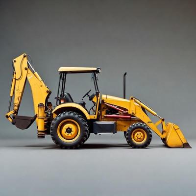 Yellow backhoe excavator side view