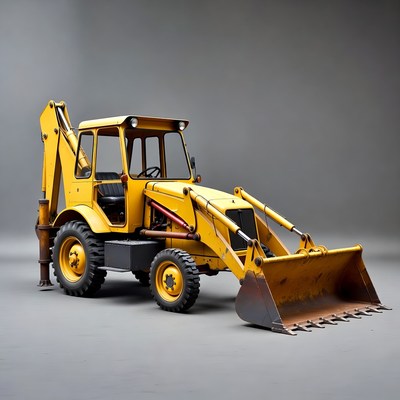 Yellow backhoe on a grey background