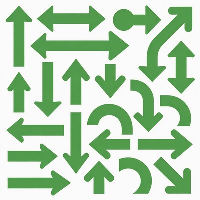 Green arrows pointing various directions