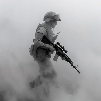 Soldier navigating through smoke