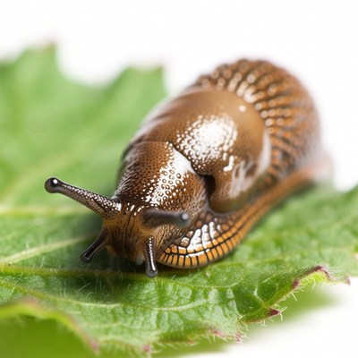 Brown slug on green leaf