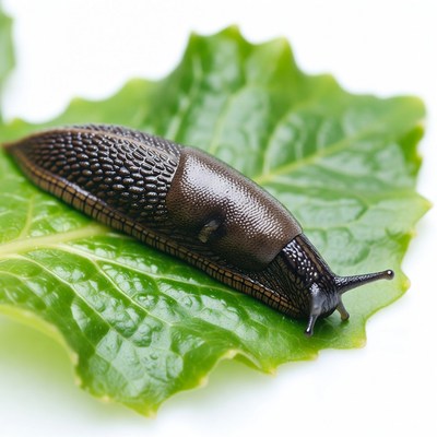 Large slug on green leaf