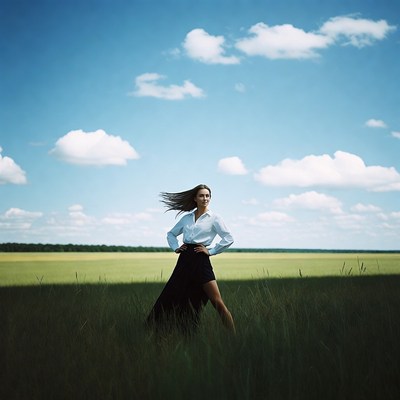 Woman standing in green field