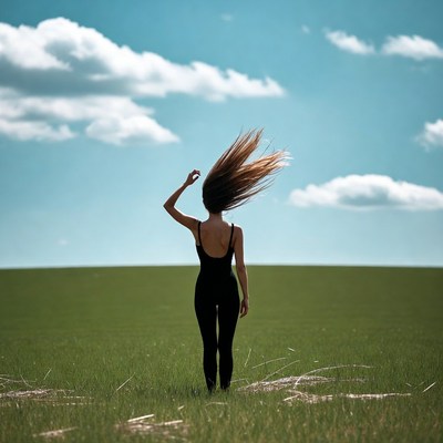 Woman tossing hair in field
