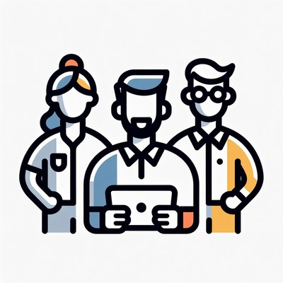 Team of three working together