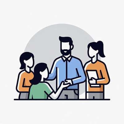 Group discusses business ideas in office