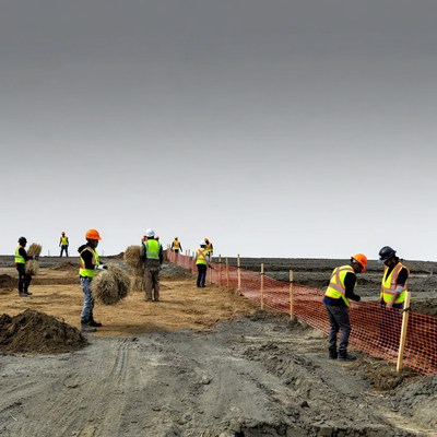 Workers prepare land for construction site