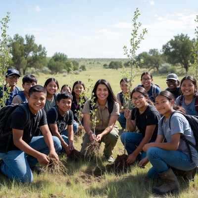 Community members plant trees together