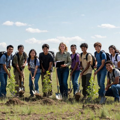 Students plant trees in the community