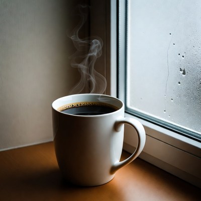 Coffee cup by the window in the morning
